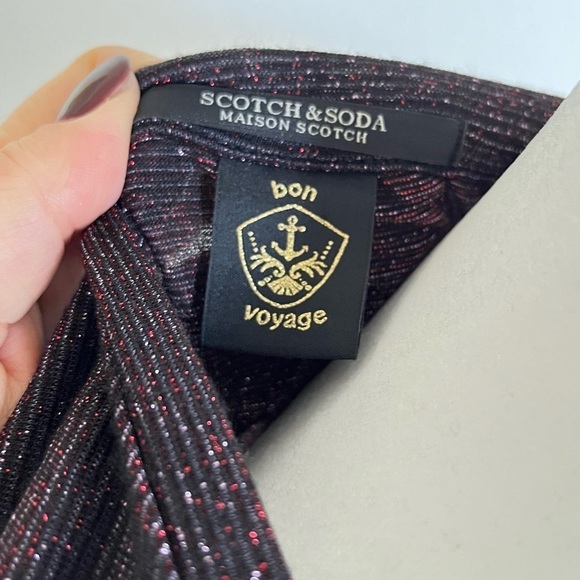 Scotch & Soda Women's Black & Red Shiny Mesh Top, Size L - Picture 2 of 4